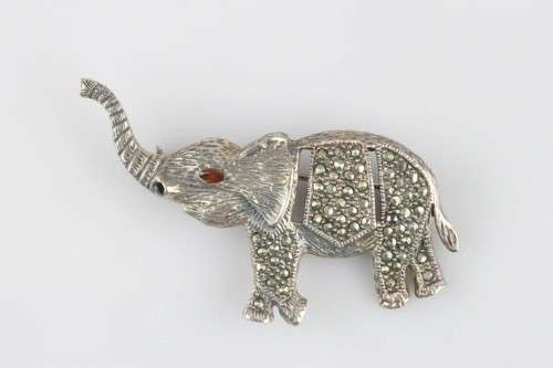 925  Sterling Silver and Marcasite " Elephant " Brooch
