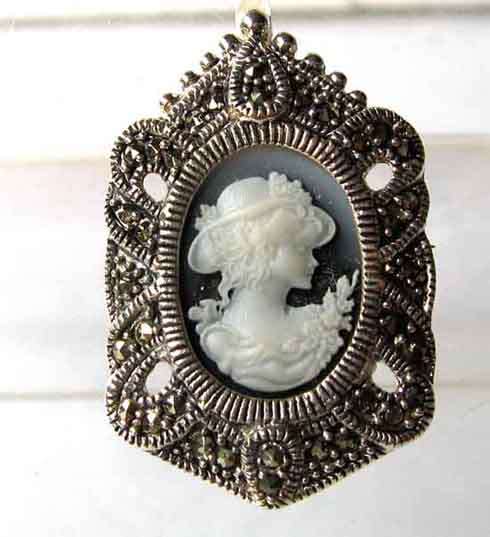 925 Sterling Silver , Marcasite and Cameo Pendant & Brooch