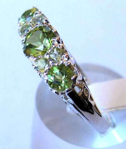 925 -Sterling Silver Genuine Peridot and Emeralds Ring