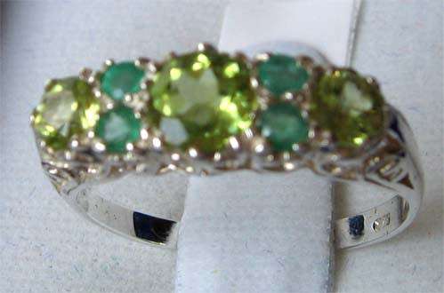 925 -Sterling Silver Genuine Peridot and Emeralds Ring