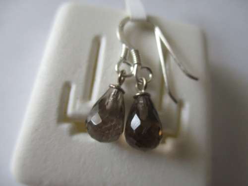 925  Sterling Silver and Genuine  Drop Smoky Quartz  Earrings