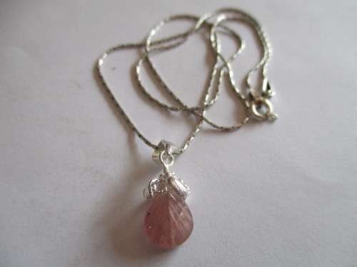 925 Sterling Silver Chain 40 cm long  with Genuine Pink Tourmaline Pendant