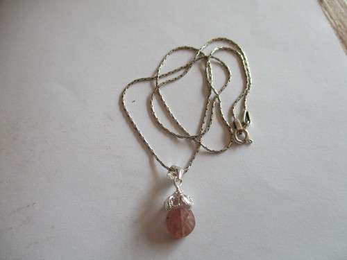 925 Sterling Silver Chain 40 cm long  with Genuine Pink Tourmaline Pendant
