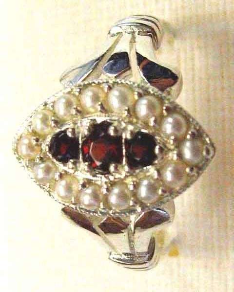 925 Sterling Silver Pears and Garnets Ring