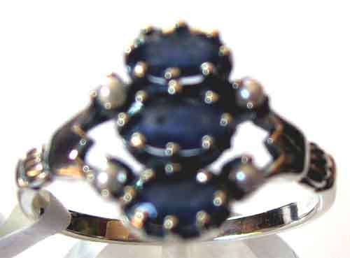 925 Sterling Silver  Seed Pearls and Blue Sapphires  Ring