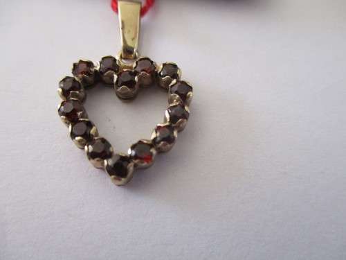 9ct Gold and Garnets `heart `Pendant