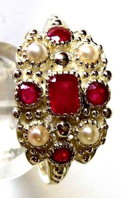 925 Beautiful Sterling Silver , Genuine Rubies and Pearls Ring