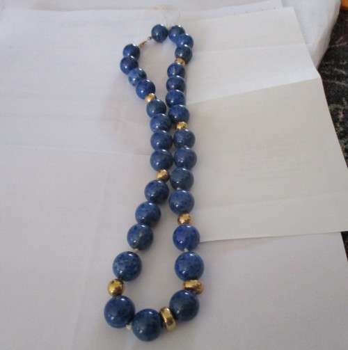 - Lapis Lazuli Necklace with 14 k Gold Beads and Clasp