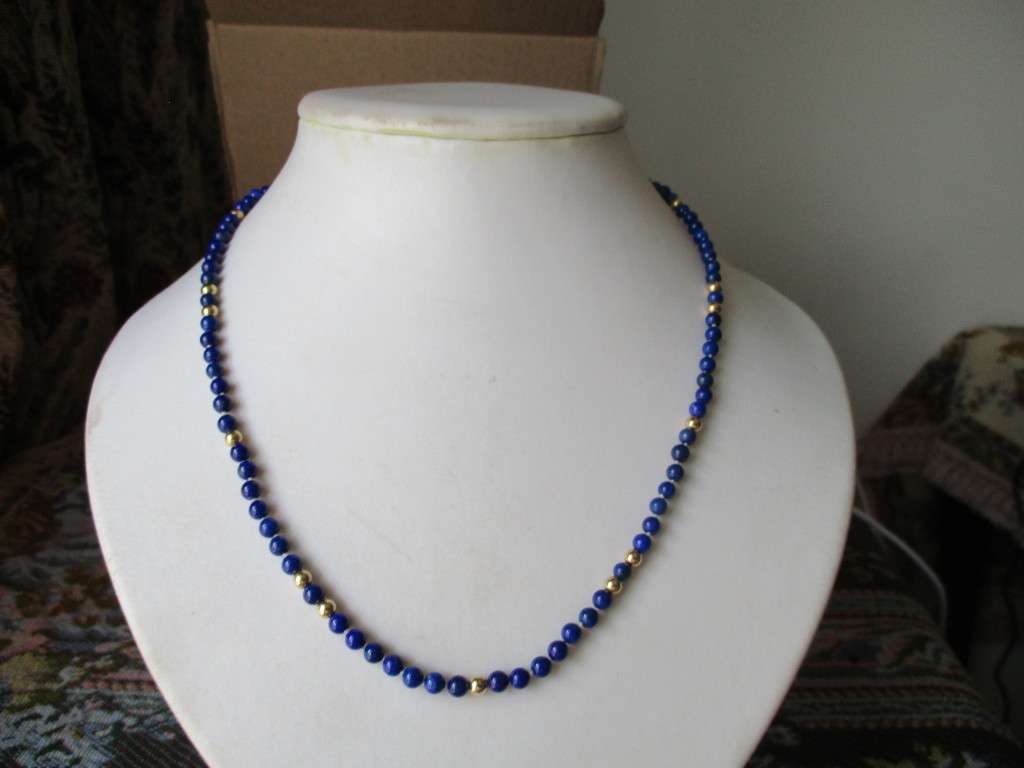 Genuine Lapis Lazuli Necklace  with Gold Beads & Gold Clasp