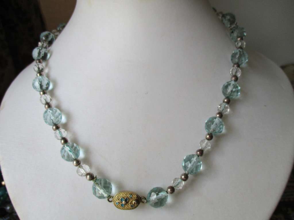 Silver, Cristal and Faceted Blue Topaz Necklace