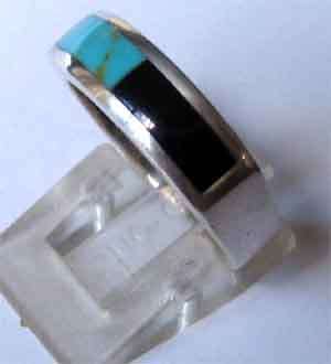 Stylish, Sterling Siver  Turquoise / Black Onyx Ring