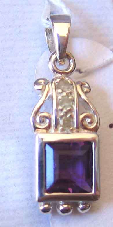 New, 925-Sterling Silver with  Genuine Amethyst  and Diamonds  Pendant.