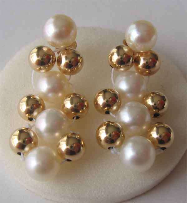 A Pair of   Solid Gold and genuine Culture Pearls  Earrings.