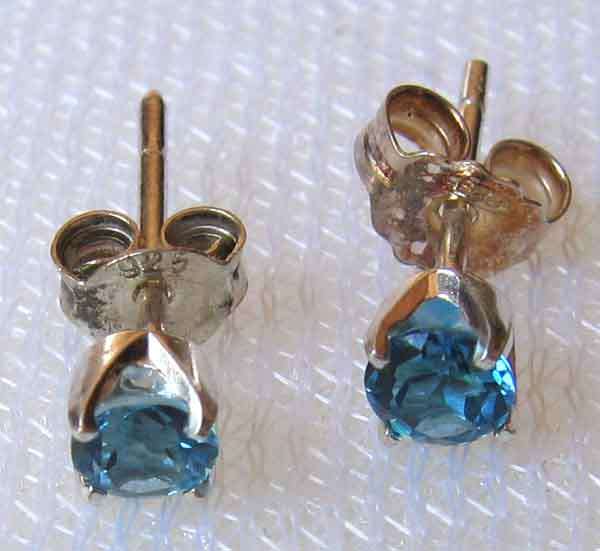 Solid 925 -Sterling Silver  & Blue Topaz Studs/ Earrings