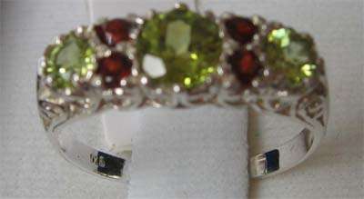 Beautiful -Genuine Peridot and Garnets  set in Sterling Silver Ring
