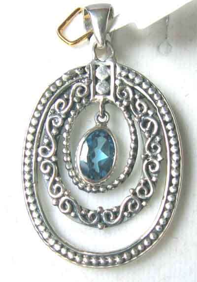 925 -Sterling Silver and Blue Topaz` Pendant