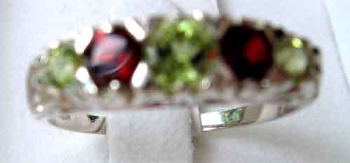 Impresisive-Genuine Garnets and Peridot in Sterling Silver Ring.