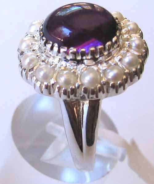 Big & Beautiful  Sterling Silver Amethyst and Seed Pearls Ring