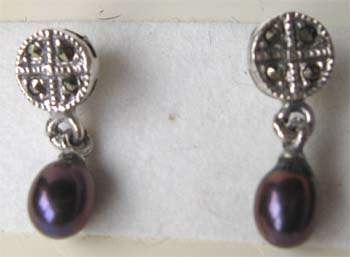 A pair of   Sterling Silver , Marcasite and Pearls    Earrings
