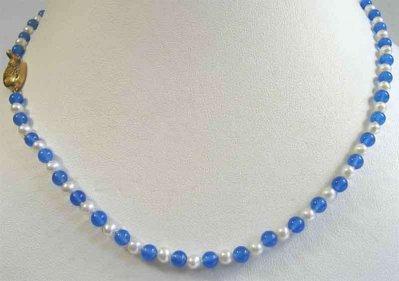 Lovely Blue Agate and Cultured Pearls Necklace