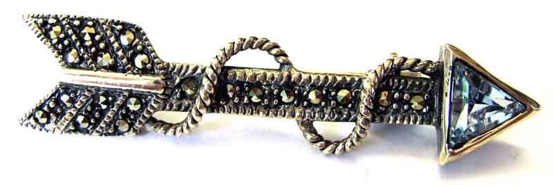 Sterling Silver, Marcasite and Blue Topaz  Brooch.