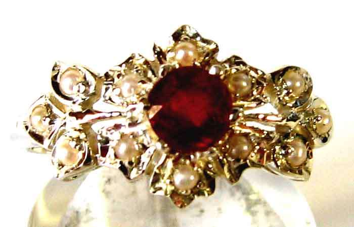 Lovely Silver and Genuine Ruby & Pearl Ring.
