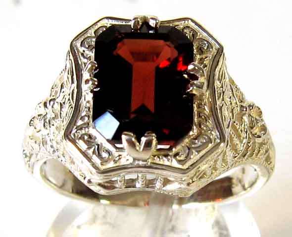 Decorative Sterling Silver and Genuine Garnet Ring,