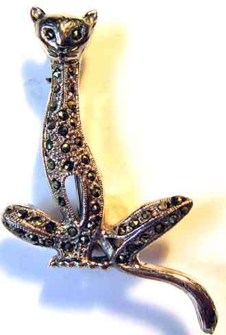 Sterling Silver and Marcasite " CAT " Brooch.