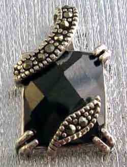 Sterling Silver , Marcasite and Faceted- Onyx Pendant
