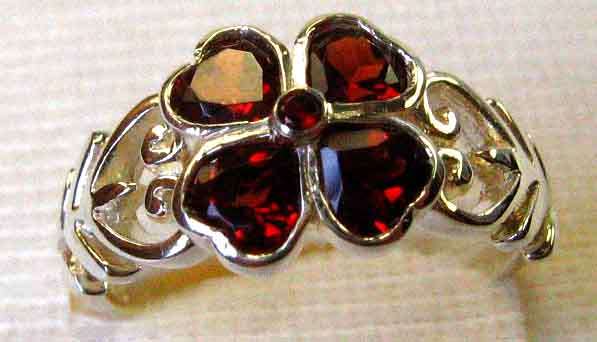 Solid Sterling Silver and Garnets Ring.
