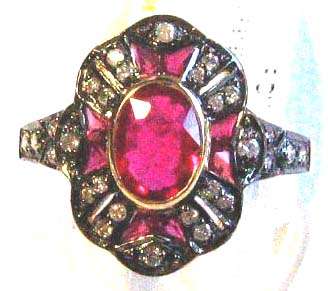 Art Deco style 9ct Gold Ring with Genuine Rubies and Diamonds.