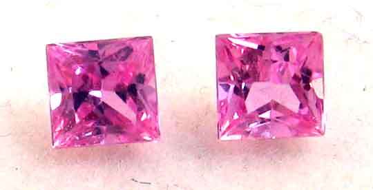 One pair of 3.30 x 3.30 mm square cut Pink Sapphires , T. W. 0.46 ct.