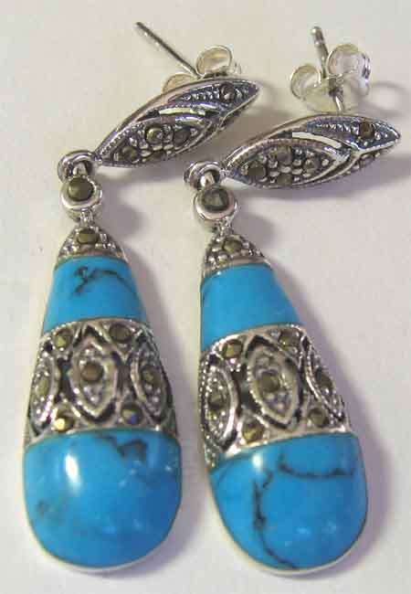 Art Deko Style -925 Sterling Silver, Turquoise and Marcasite Earrings
