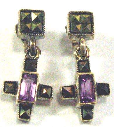 925 Sterling Silver , Marcasite and Amethysts  Earrings.