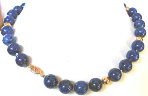 - Lapis Lazuli Necklace with 14 k Gold Beads and Clasp