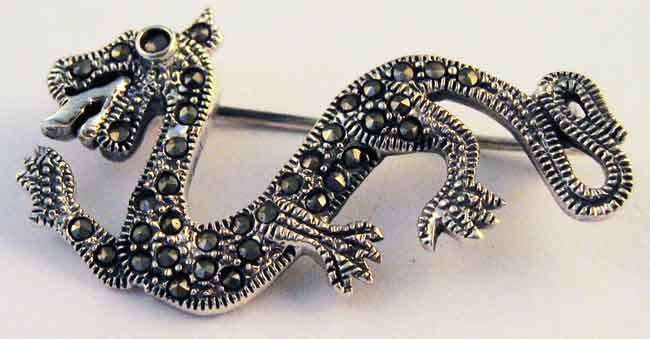 925 Solid Sterling Silver ` Dragon ` Brooch.