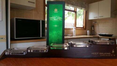 Johnny Walker Green Label &  wooden stand for all the various Johnny Walker Whiskys - unique
