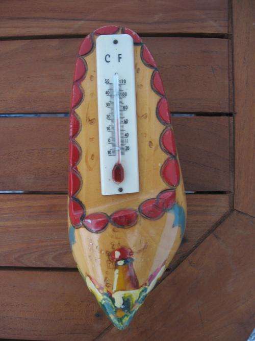 Beautiful painted wooden clog with thermometer and windmill detail