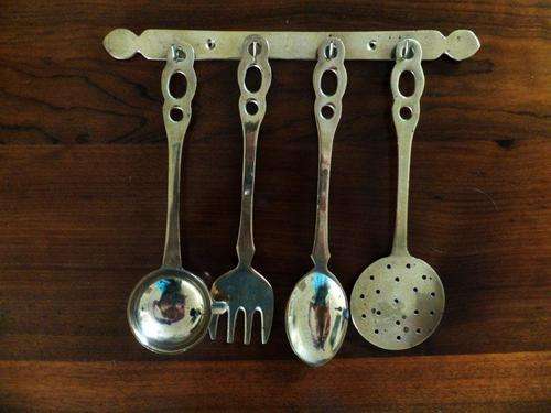 Beautiful Brass Set of Hanging Kitchen Utensils - seeing is believing!  A must for any chef