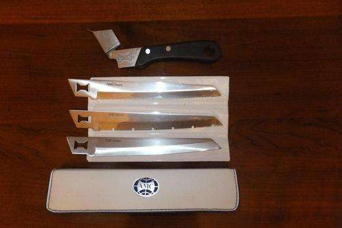 AMC Classic Knife Set 1 handle 3 interchangeable blades!  Carving, bread & Serated knife with pouch