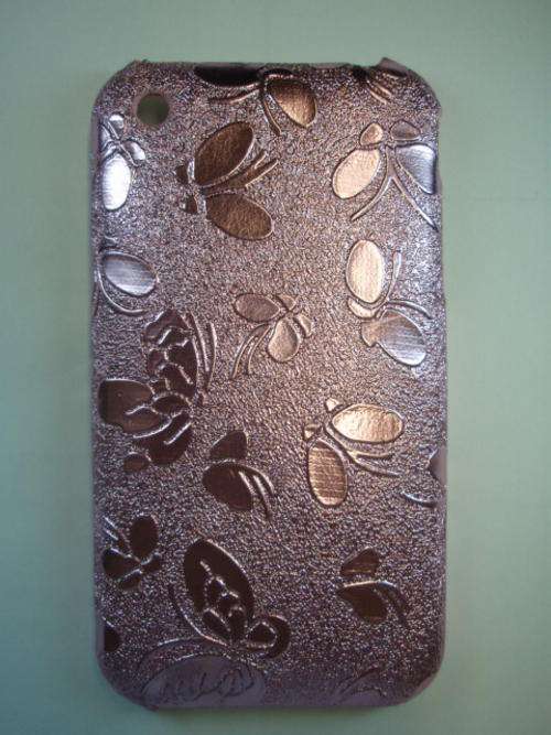 PINK METALLIC BUTTERFLY PLASTIC BACK CASE FOR iPHONE 3G/3GS