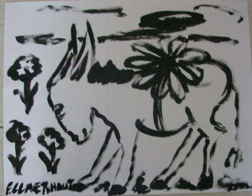 FRANS CLAERHOUT SE DONKIE acrylic waterpaper R1. CRAZY AUCTION@R1.00