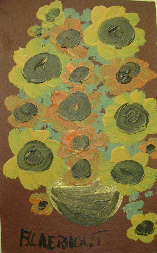 Sunflowers on palette Claerhout arylic sunflowers Relist