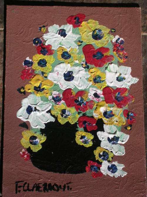 Acrylic flowers on canvas Claerhout Pallette that became a painting Crazy Wednesday auction