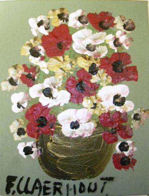 Claerhout original floral painting on deep canvas 23x18cm Crazy R1 auction R1 start