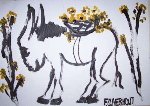Donkeyacrylic on paper A3 size Claerjout original R1.Weekend special