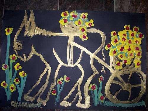 Claerhout Donkey with abling Arylic on black paper Crazy Wednesday R1 auction