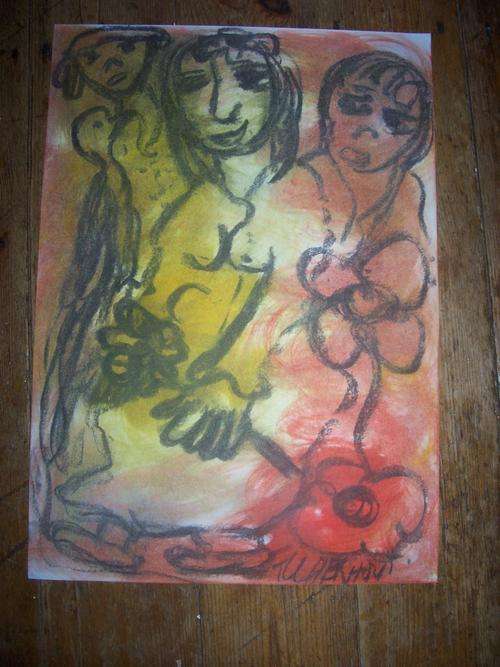 This mixed media Claerhout original is on auction On the back it says "soentjies op sagte plekke van