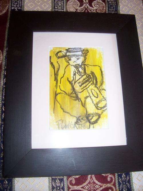 A baby mixed medium Original Claerhout framed on Friday auction 15x10cm