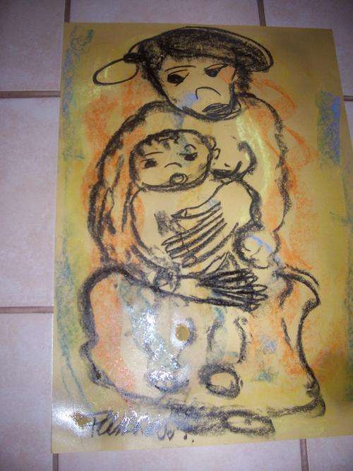 An A2 sized  CLAERHOUT ORIGINAL pastel Mother and child on Wednesday auction Dated and signed